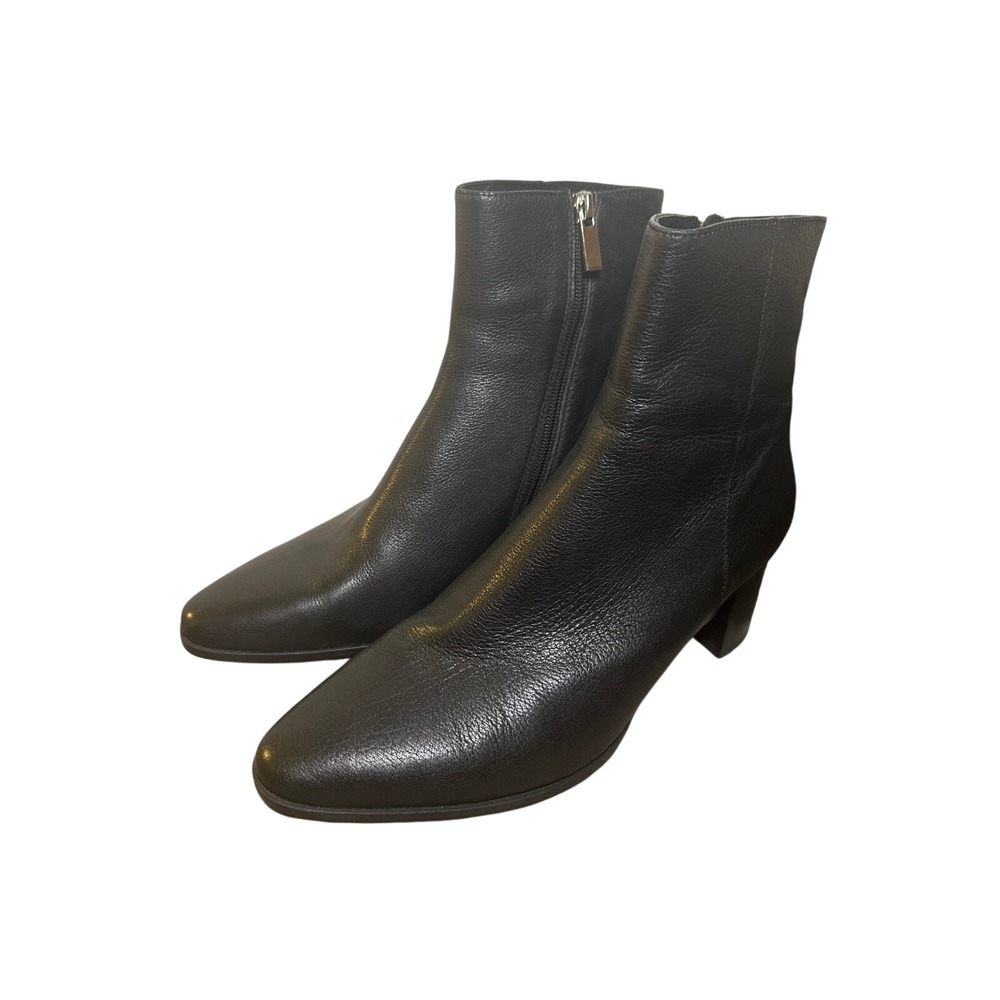 Midas Lola MI‎ Black Leather Pointed Toe Block Heel Ankle Boots Women's Size 38